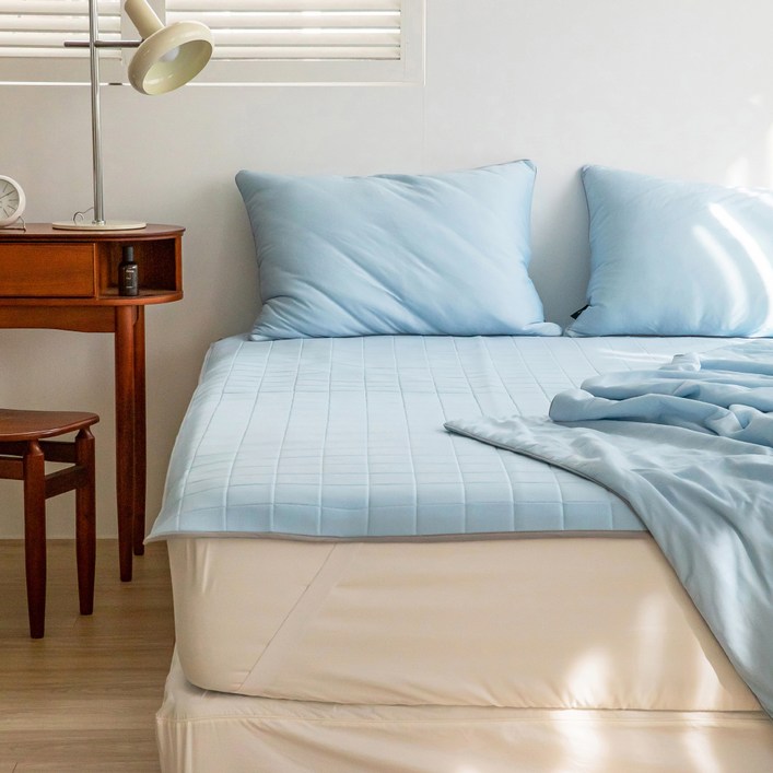 헬로우슬립 쿨프레쉬 냉감 에어매쉬 고정밴딩 침대패드, 블루, 쿨매트