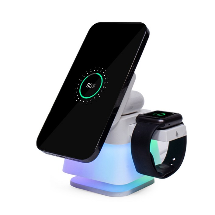 액센 사은품증정 액센 A132A 애플용 360도 회전 무드램프 3in1 맥세이프 무선 충전기