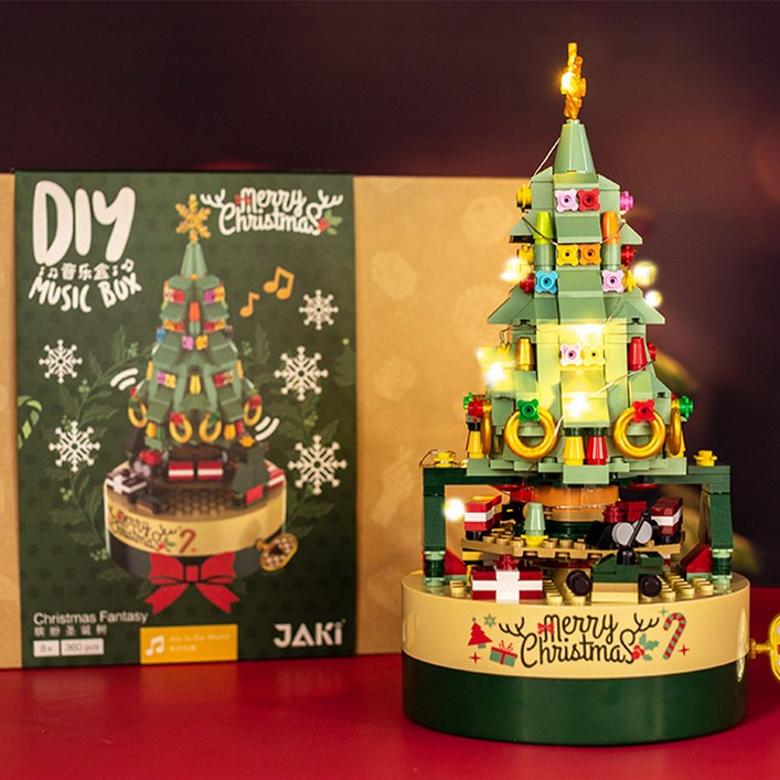 fooi LED 밝게 빛나는 조명 크리스마스 레고호환 블럭 트리 오르골, 1개