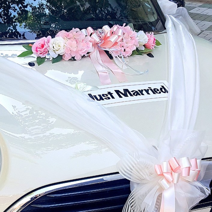 [세트형] 러브헌터 웨딩카장식 세트 리본 꾸미기 자체디자인 국내제작