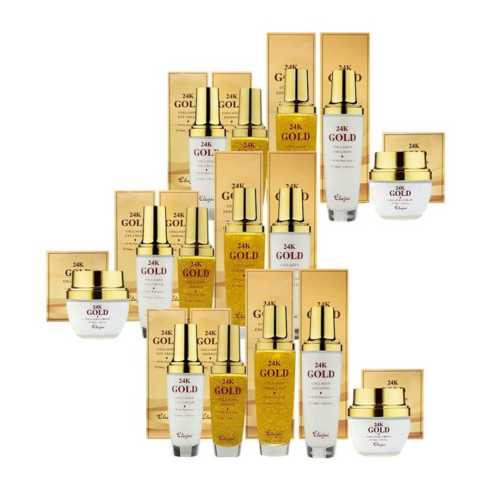 엘루자이 24K골드 콜라겐 기초 5종 세트 이응경 기초화장품 스킨 에센스 아이크림 로션 영양크림 주름 미백 보습 탄력 링클케어, 3세트
