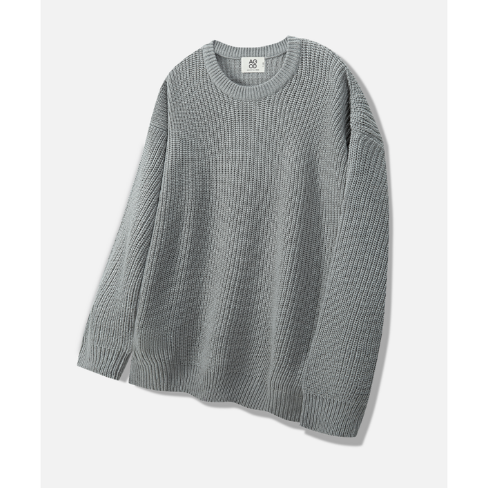 크루넥 리브 오버핏 하찌 니트 그레이