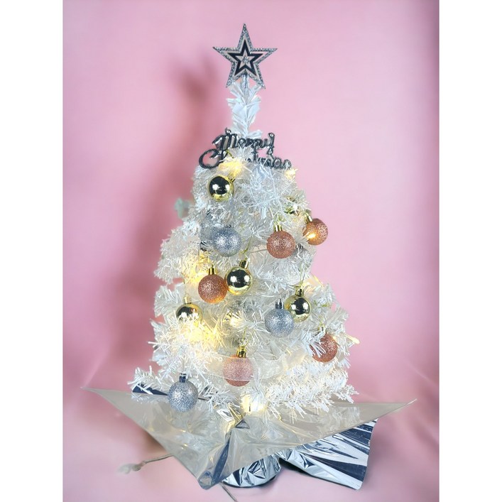 뉴토키 크리스마스 핑크, 화이트 미니트리 풀세트 60cm, 화이트