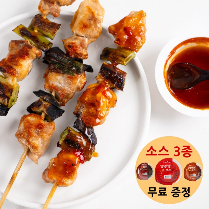 캠핑용 닭다리살 파닭꼬치 산적 55g*10개 + 꼬치바베큐소스 30g*3개(90g) 세트, 640g, 1세트