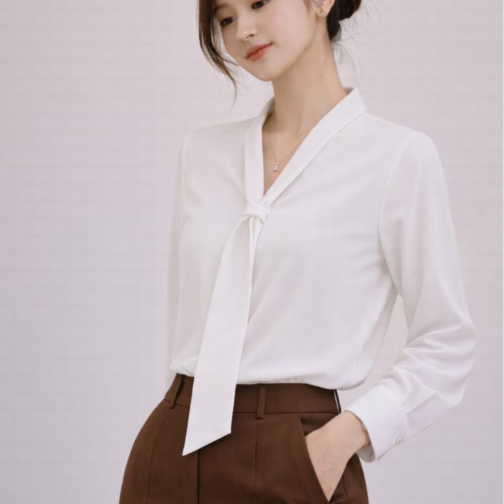 아르올 봄 여성 타이 블라우스 긴팔 하객룩 오피스룩
