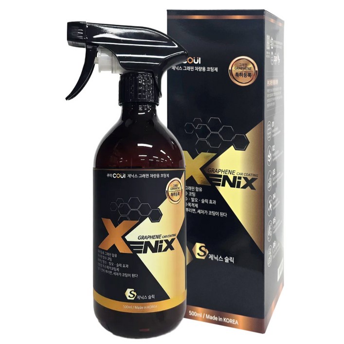 쿠이 제닉스 슬릭 그래핀 차량용 유리 코팅제 발수 친환경 물왁스 광택제 극세사 세차타올 포함, 1개, 500ml