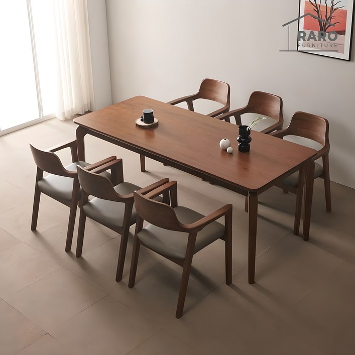 라로퍼니처 베르체 1900 참죽나무 원목 6인 식탁 세트 식탁의자6, 월넛, 그레이