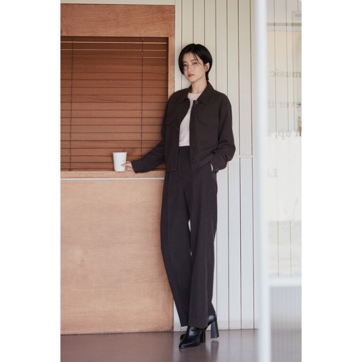 POLHAM 여성 스웨이드 턱 와이드 슬랙스PHE4PP2049