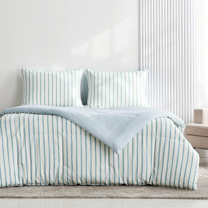 [모던하우스 인천점]  소프트워싱 리버시블 싱글 차렵이불 민트스트라이프 -[CV0225019]