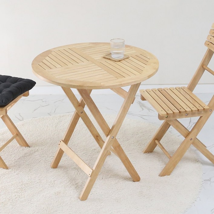 벤트리 원목 접이식 원형 카페 테이블 내추럴 홈카페 테이블, 원목색