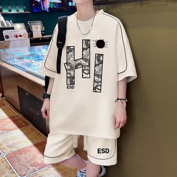 M8XL 남성 빅사이즈 트레이닝복 세트 투피스 세트 오버핏 반팔티