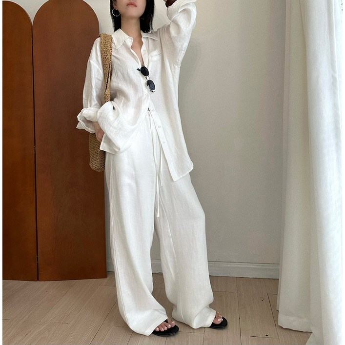 영메이 YM23361 여성용 캐주얼 여름 린넨 면바지 흰색 긴바지 영메이 YM23361 여성용 캐주얼 여름 린넨 면바지 흰색 긴바지