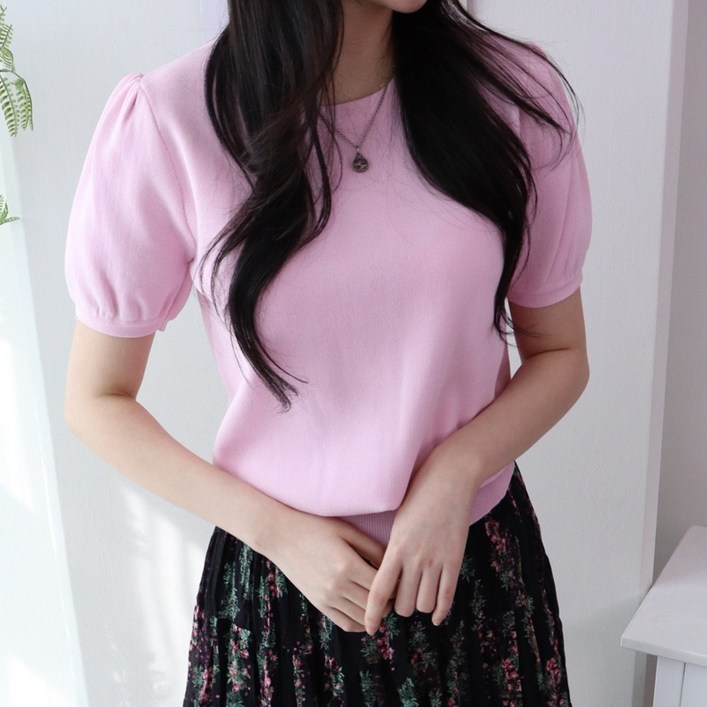 메리앤유 파스텔톤 베이직 큐티 반팔 여름 니트