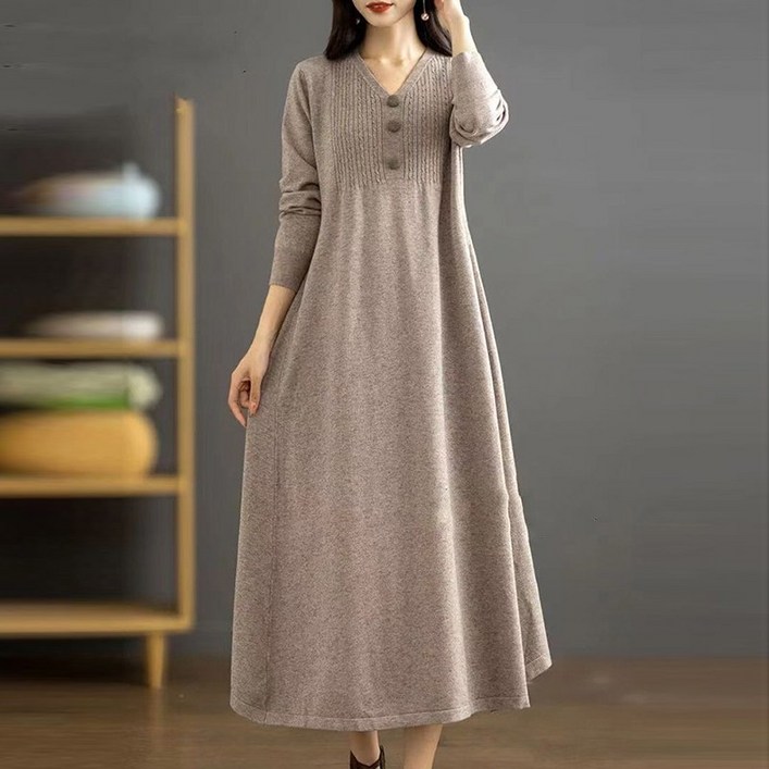 Asure 여성 원피스 니트원피스 브이넥 원피스 데일리룩