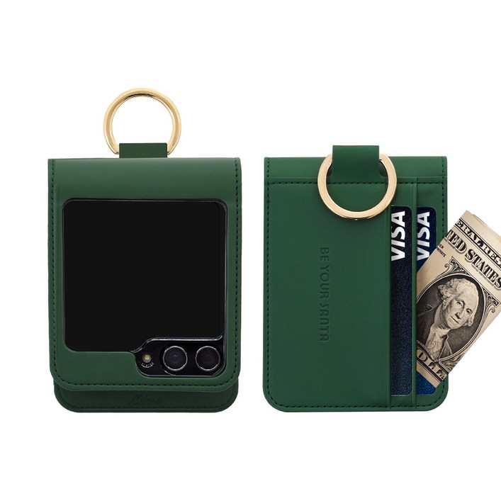 비유어산타 갤럭시 Z플립6 케이스 링 지갑 이태리원단 힌지보호 카드 수납 밀라노, 센스