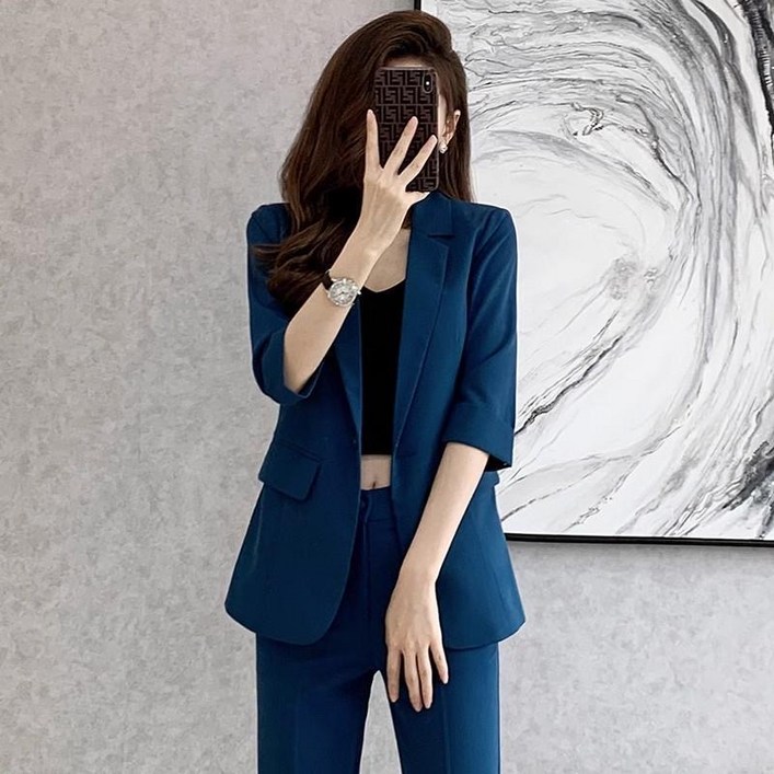 휠렉스 여성 오피스룩 패션 신상 반팔 블레이저 상하세트 YQ36