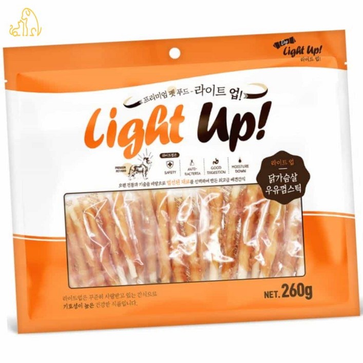Quick 라이트업 닭가슴살 우유껌 스틱 260g 강아지닭가슴살 강아지가좋아하는간식