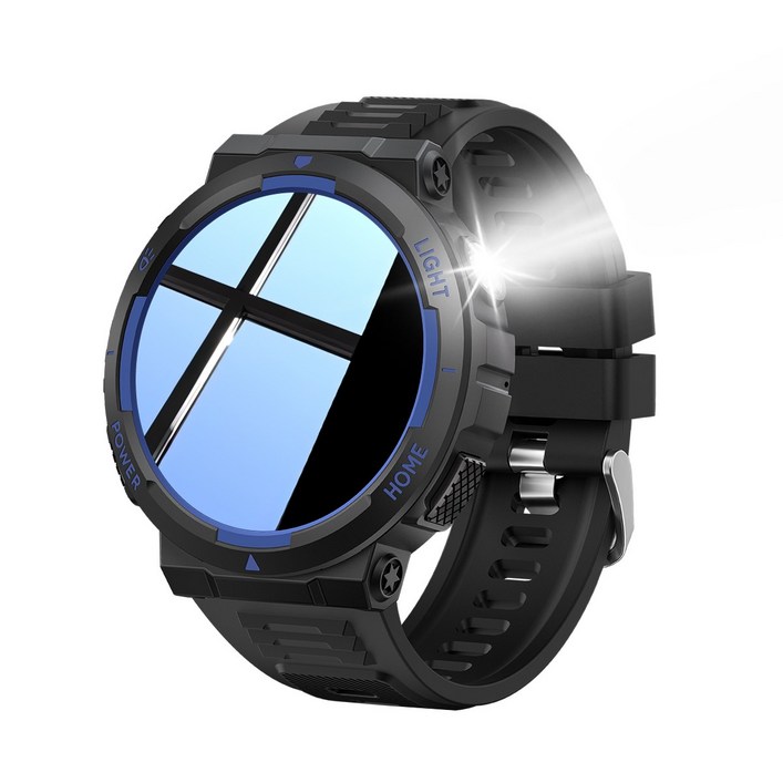 스마트워치, 손전등 LED 시계, 30m 방수, 멀티미디어 메시지 뷰어, 피트니스 만보계, 스포츠 스마트워치, 날씨 모니터, 5cm, 1.53인치 스포츠 시계, 남성용, BlackBlue, 5cm, 블루투스