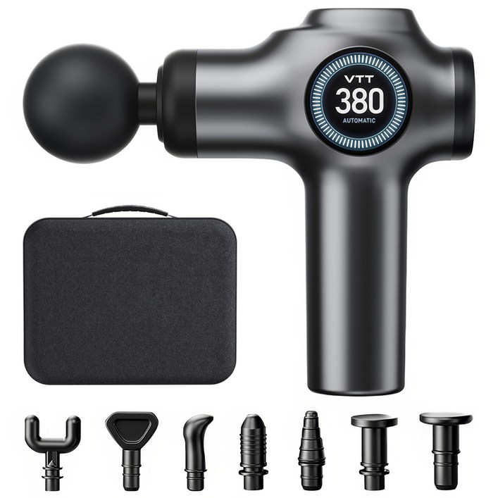 RUNDX 미니 무선 전동 마사지건 휴대용 전용 파우치 + 헤드 8종, 그레이