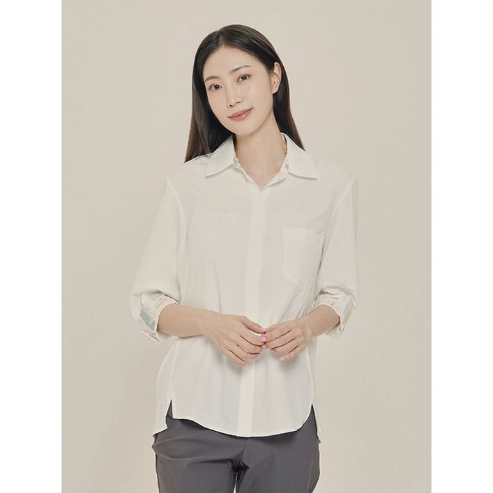 올리비아하슬러 화이트 히든 나염배색 셔츠 OHCMBL105