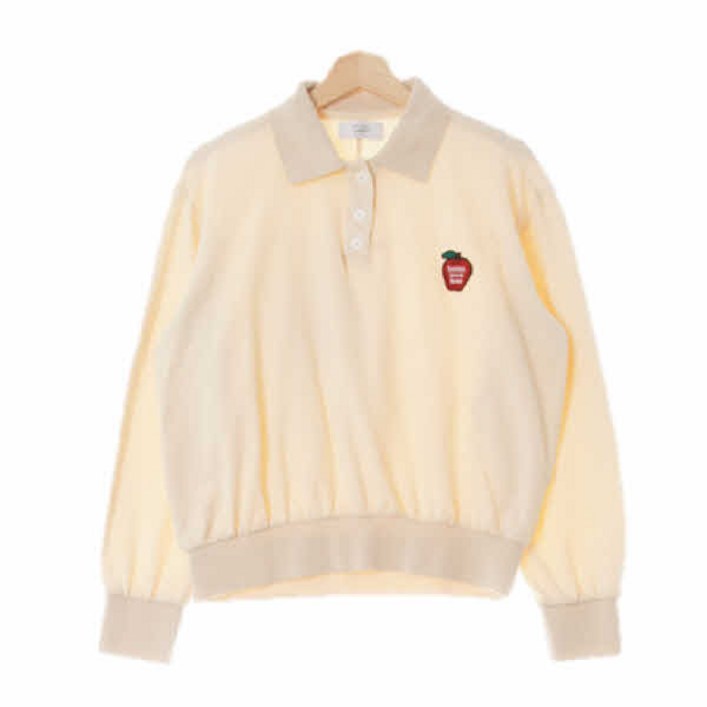 4266 스튜디오톰보이 크림 면혼방 애플레터링패치루즈카라맨투맨 Free