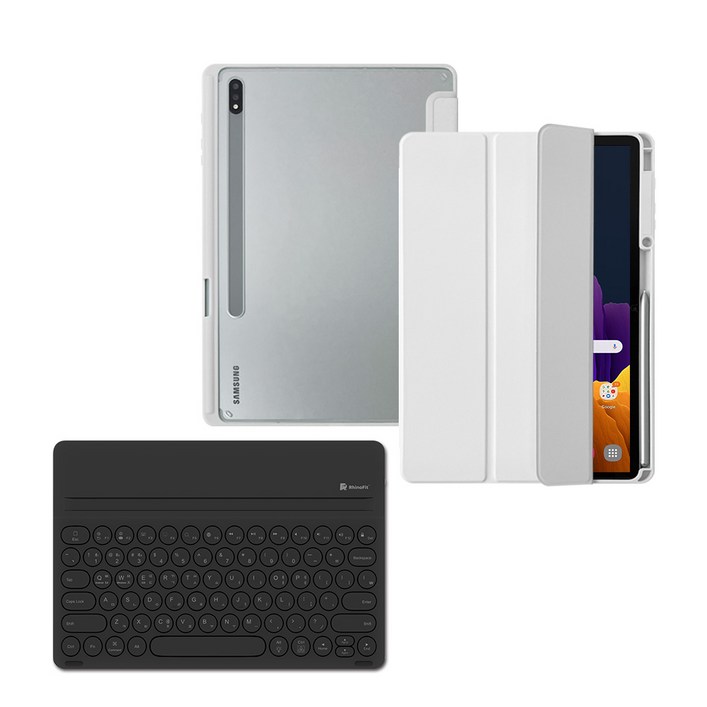 라이노핏 와이드 블루투스 키보드+클리어쉴드 플러스 케이스 세트 (갤럭시탭 S7+/S7 FE/S8+), 블랙(키보드)+라이트 그레이(케이스)