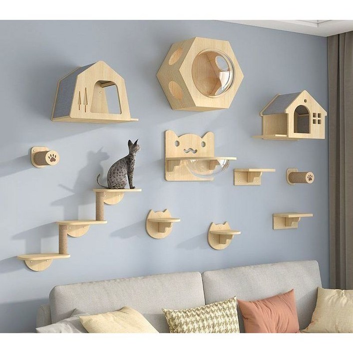 고양이벽타워 캣워크 벽선반 DIY 원목 구름다리 스텝 놀이터 해먹 벽타기