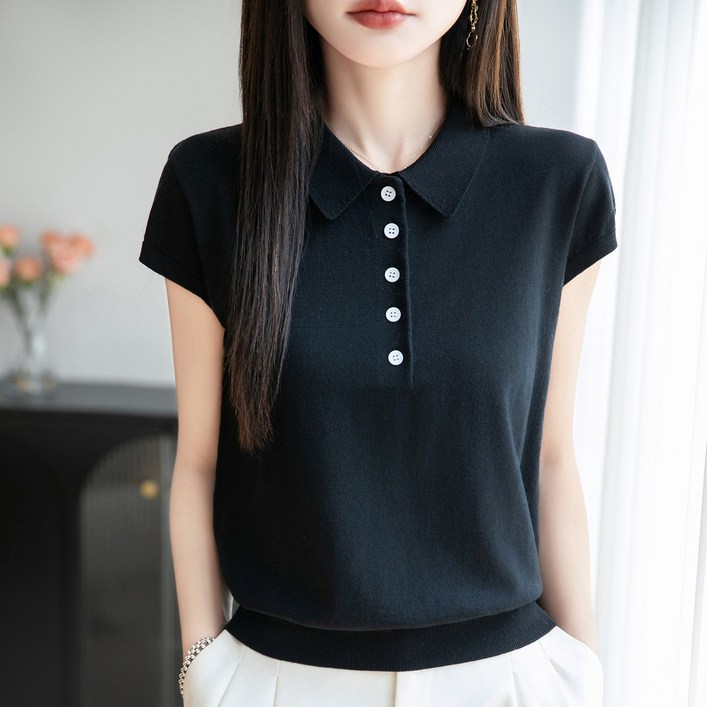 엘에프제트 여성 여름용 아이스 니트 반팔티 시크룩 카라티셔츠