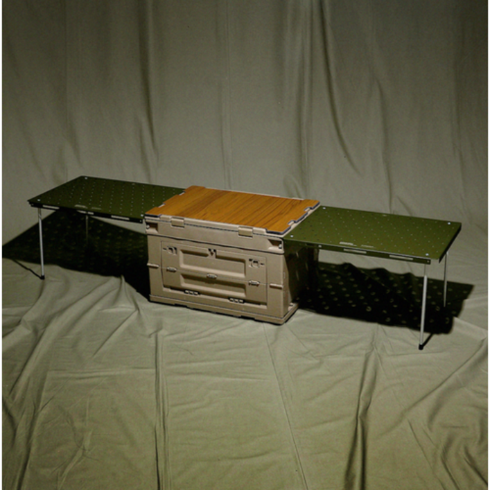브루클린웍스 스틸 탑 플레이트 캠핑박스 철제 사이드 보조 테이블 타공판 상판, 카키 - 쇼핑앤샵