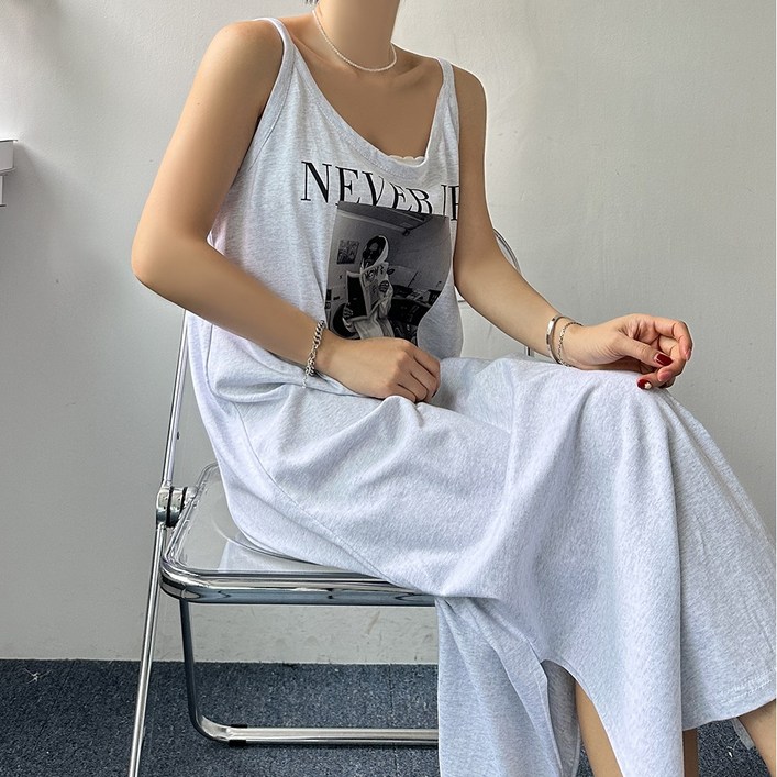 엘샾 쭈리면 나시롱원피스 홈웨어 레터링 민소매원피스