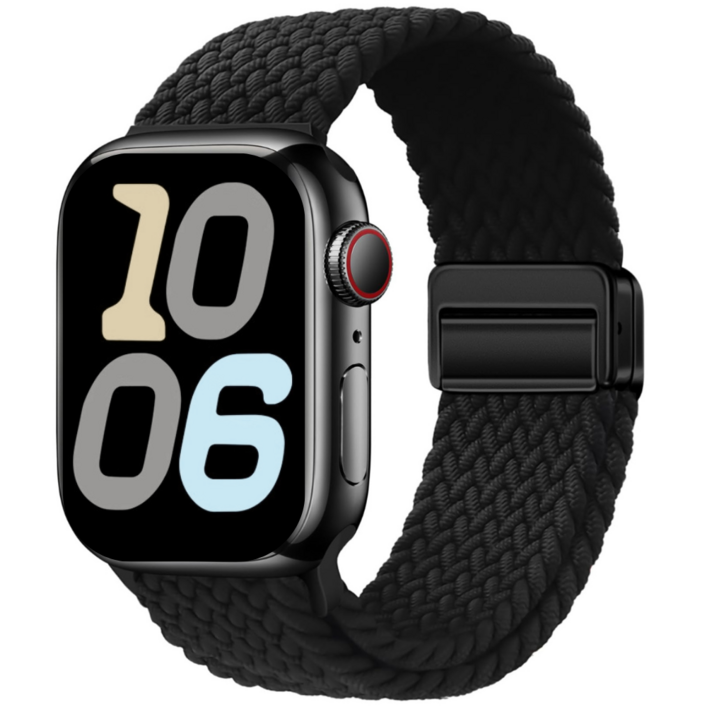 애플워치 호환 브레이드 마그네틱 버클 스트랩38404142mm 4946454442mm 11 10 9 8 7 6 5 4 3 2 se23 ultra23, 블랙