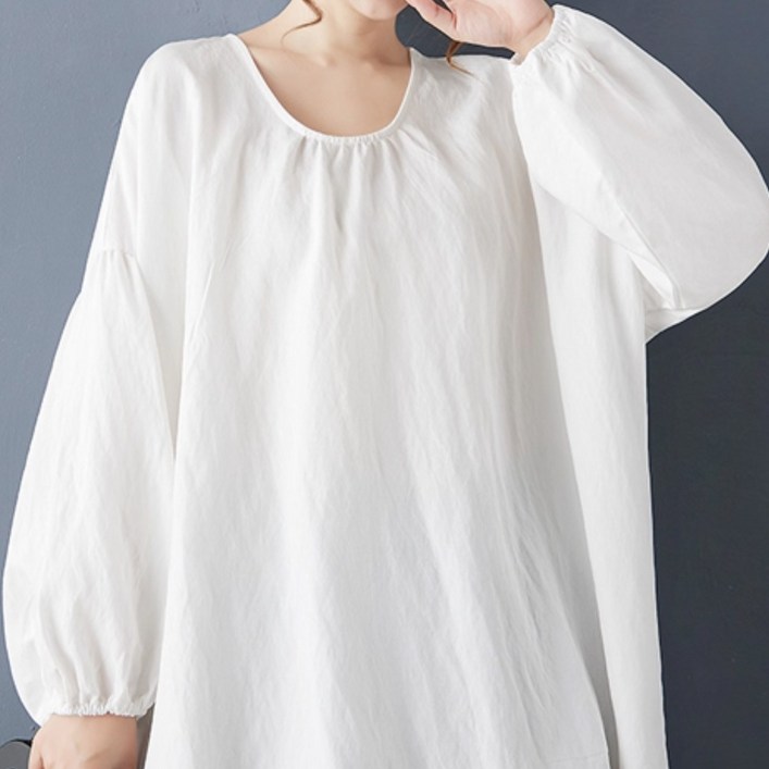 지홍 심플 솔리드 셔링 블라우스 오버핏 루즈핏 빅사이즈