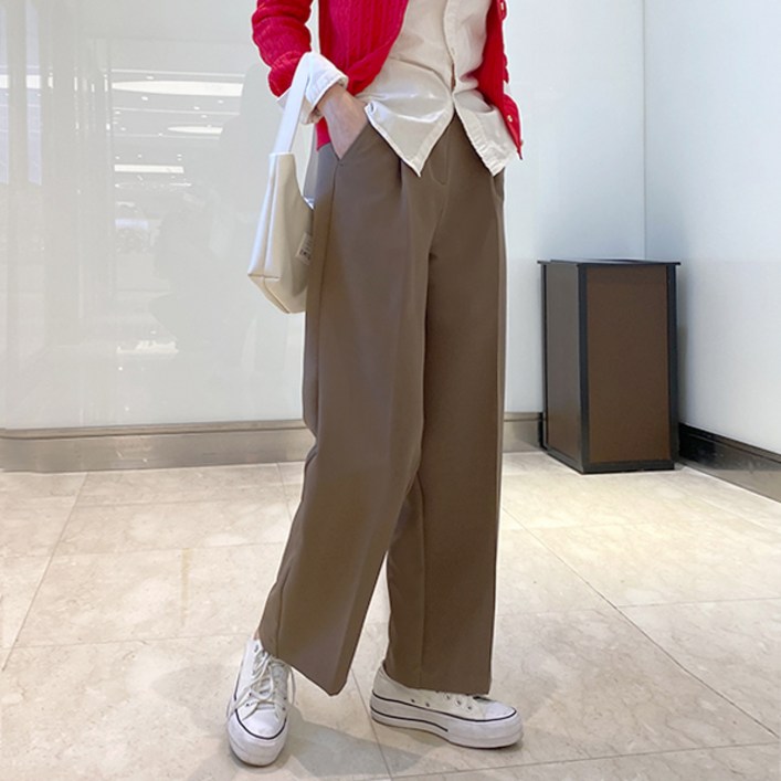 핫투 사계절 스판 좋은 여성 핀턱 와이드 슬랙스