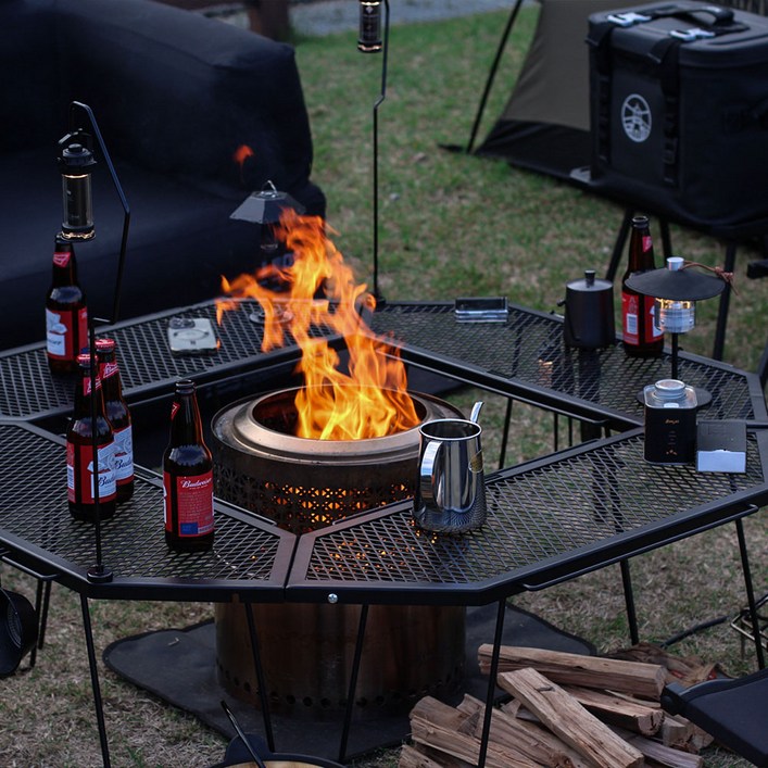빈슨메시프 파즐 화로대 테이블 2P 폴딩 메쉬 철제선반 캠핑 테이블, 카키