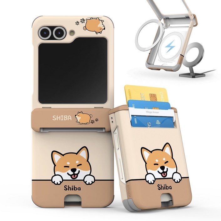 이디즌 갤럭시 Z플립 5  Z플립 6 플립 7 케이스 컬러 빼꼼퍼피 귀여운 디자인 슬림 카드 2장 수납 힌지보호 충격방지 지플립 5 6 7