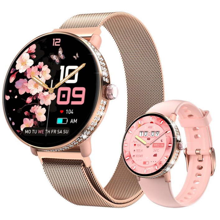 와피크 여성 스마트워치 ME10 블루투스 통화가능 GPS 1.19인치 밴드 18mm, GPS + 블루투스, 3cm, 골드