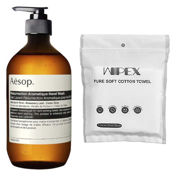 이솝 레저렉션 아로마틱 핸드 워시 500ml + wipex 퓨어 소프트 코튼 타월 6개입