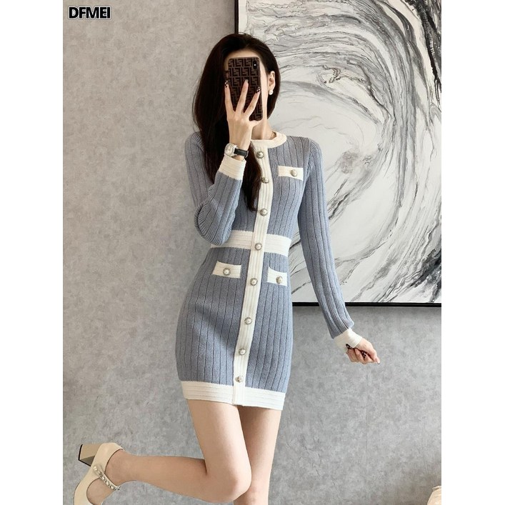 어썸풀 몽벨리 배색 니트 원피스