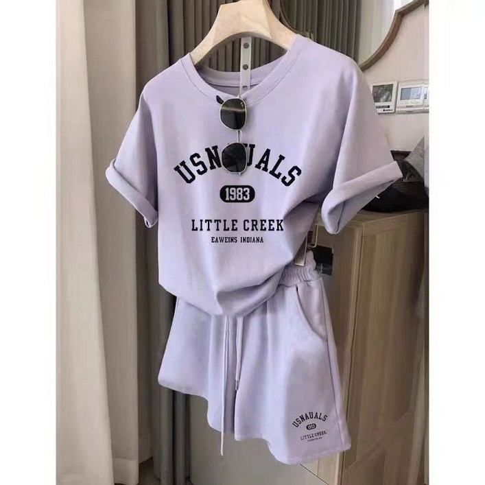 여성 여름 오버핏 트레이닝 반팔 반바지 상하의 세트