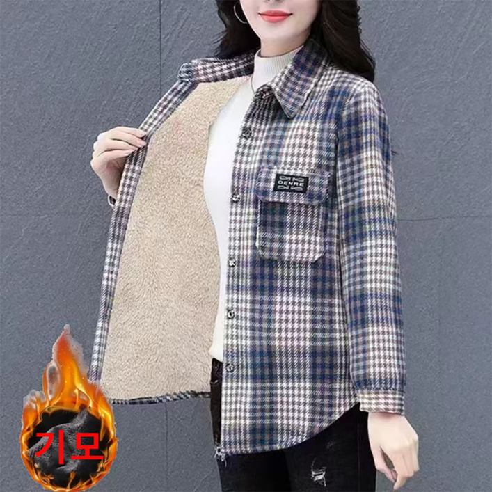 지고다그 여성 체크 셔츠 자켓 도톰한 안감 포근한 겨울 캐주얼 아우터 YZH74343