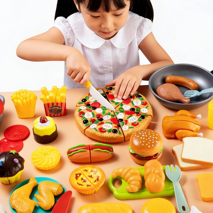 토요요 유아 소꿉놀이 세트 햄버거 장난감 피자놀이 음식 장난감 자르기 장난감 주방놀이 역할놀이 QHB1