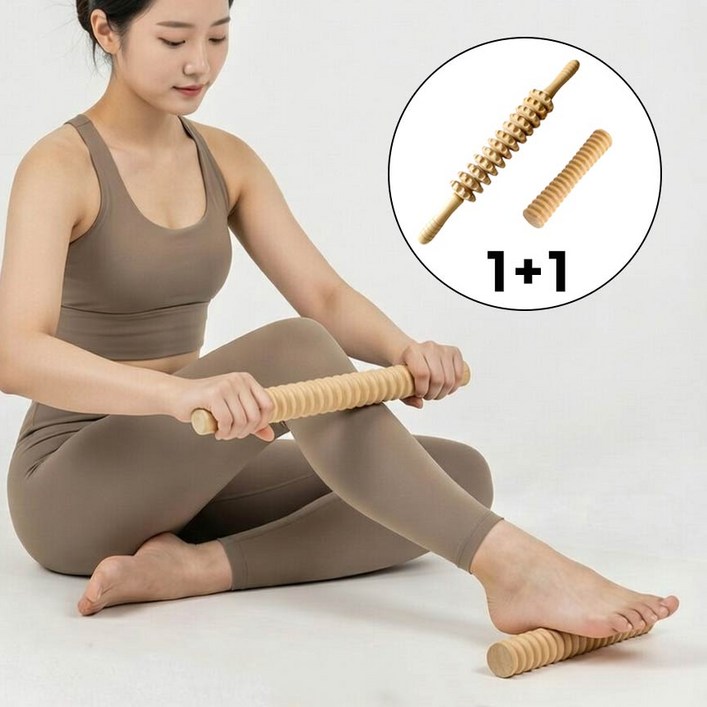 슈가라인 나무 마사지 스틱 2개 괄사 림프 순환 종아리 허리 어깨 안마기, 우드, 1세트