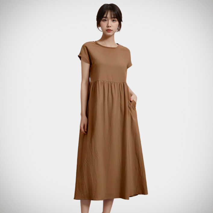 보보니 여성용 데일리 반팔 린넨 롱 원피스