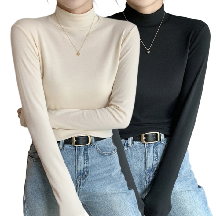 도도미아 여성 도톰기모 목폴라 반목티 긴팔 티셔츠 2종 세트
