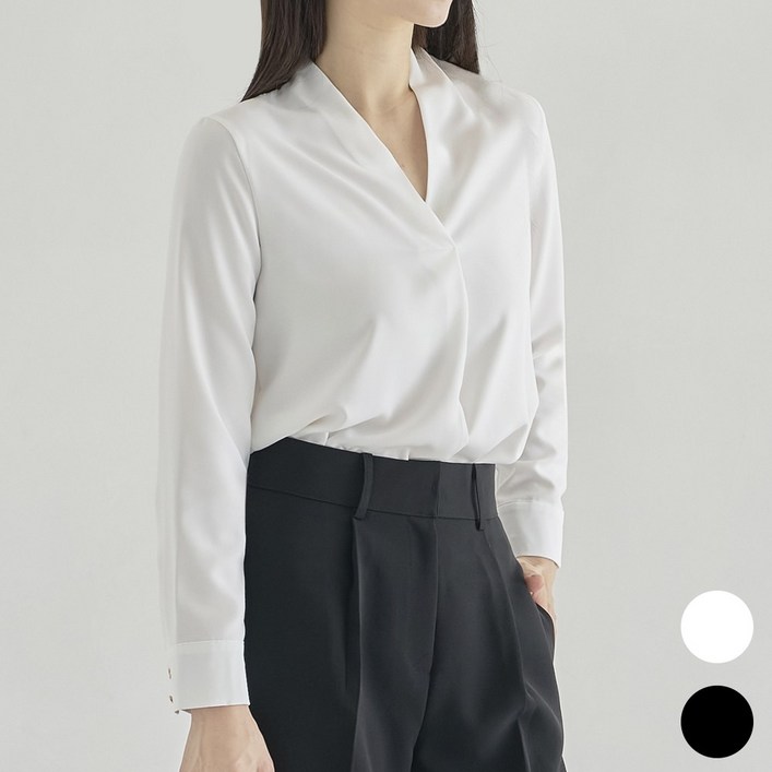 비침없는 V넥 루즈핏 긴팔 블라우스 여리여리 하객 면접 정장 셀디