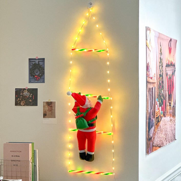 루시아이 LED 캔디 사다리 산타 크리스마스 소품, 1개, 사다리산타리모컨