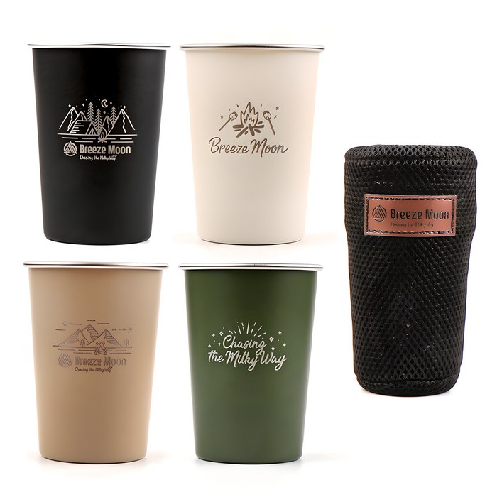 브리즈문 캠핑 컬러 컵 4p 세트 350ml SUS304