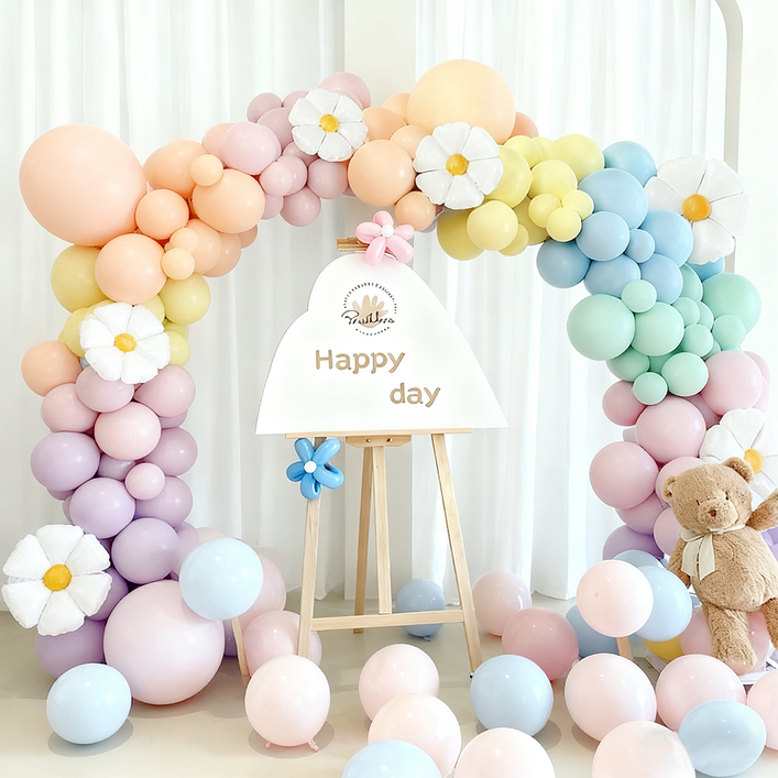 파티풍선 해바라기 마카롱 풍선세트 데이지 꽃 풍선 포함  생일, 파티풍선세트, 1세트