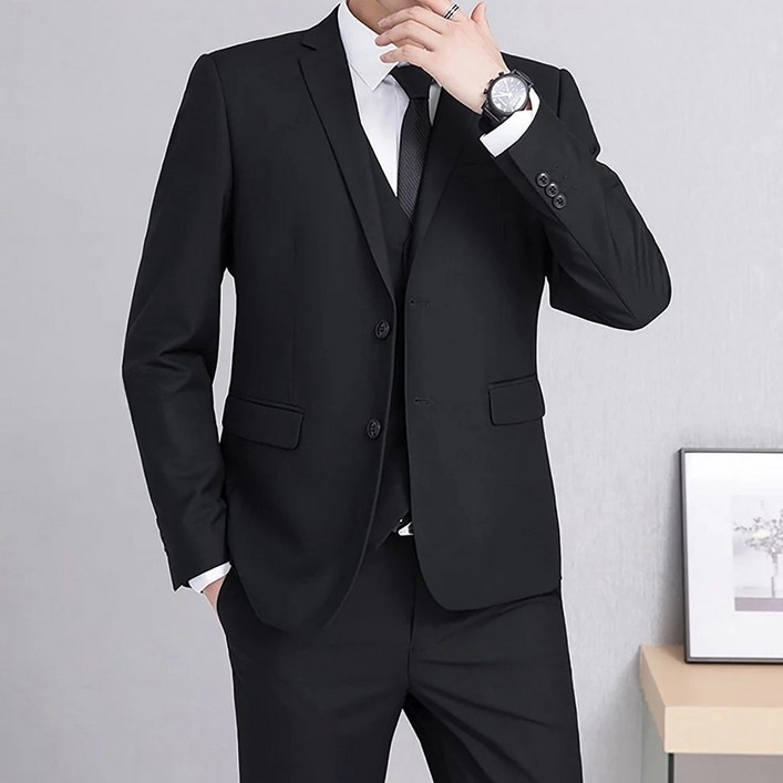 지앤제이커머스 대여 블랙 양장조끼 남자 정장세트 3종