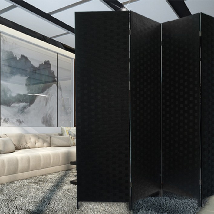 에코팩토리 인테리어 파티션 핸드메이드 라탄 칸막이 공간분리 가벽, [E-특대형]180x200cm올:블랙